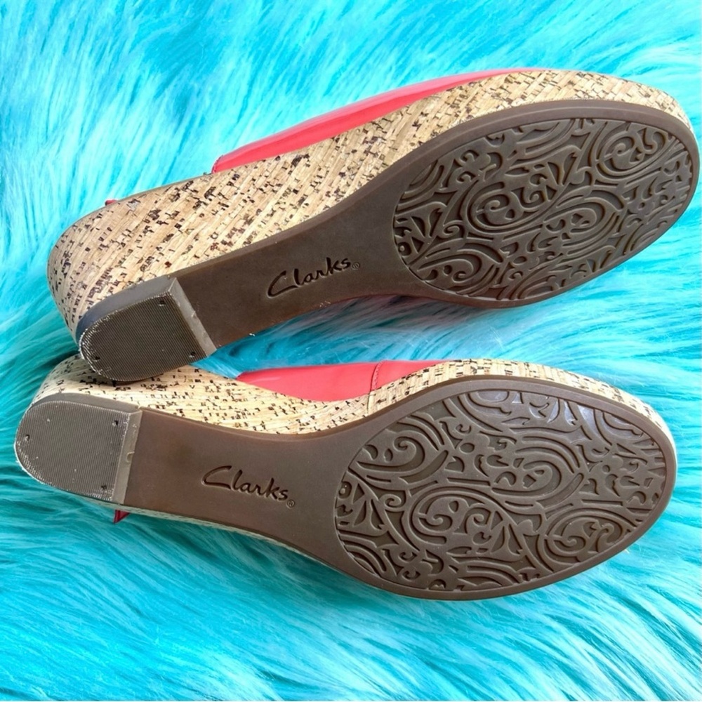 Clarks Artisan Patent LEATHER Coral Slingback Open Toe Wedge Sandals Women’s 5 - Picture 10 of 12